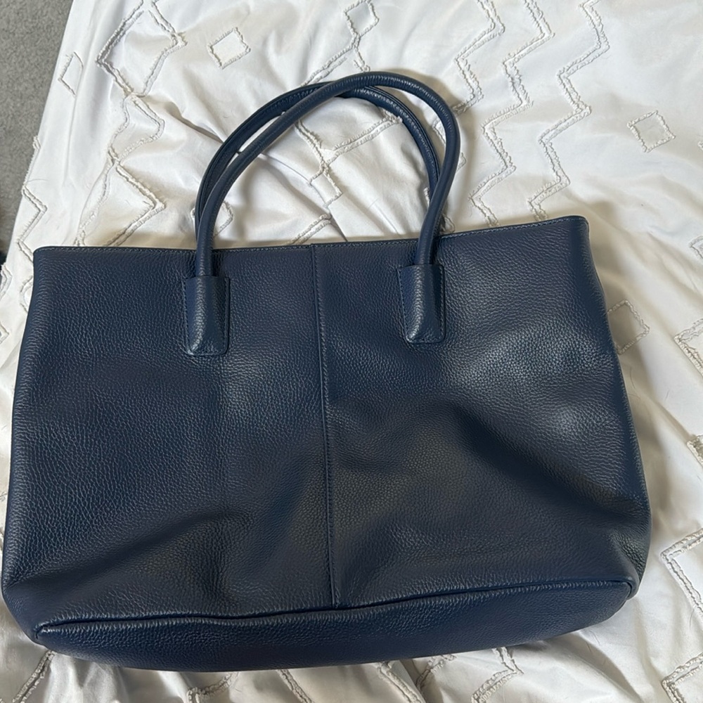 Onna Ehrlich- the “Jackie” navy leather tote